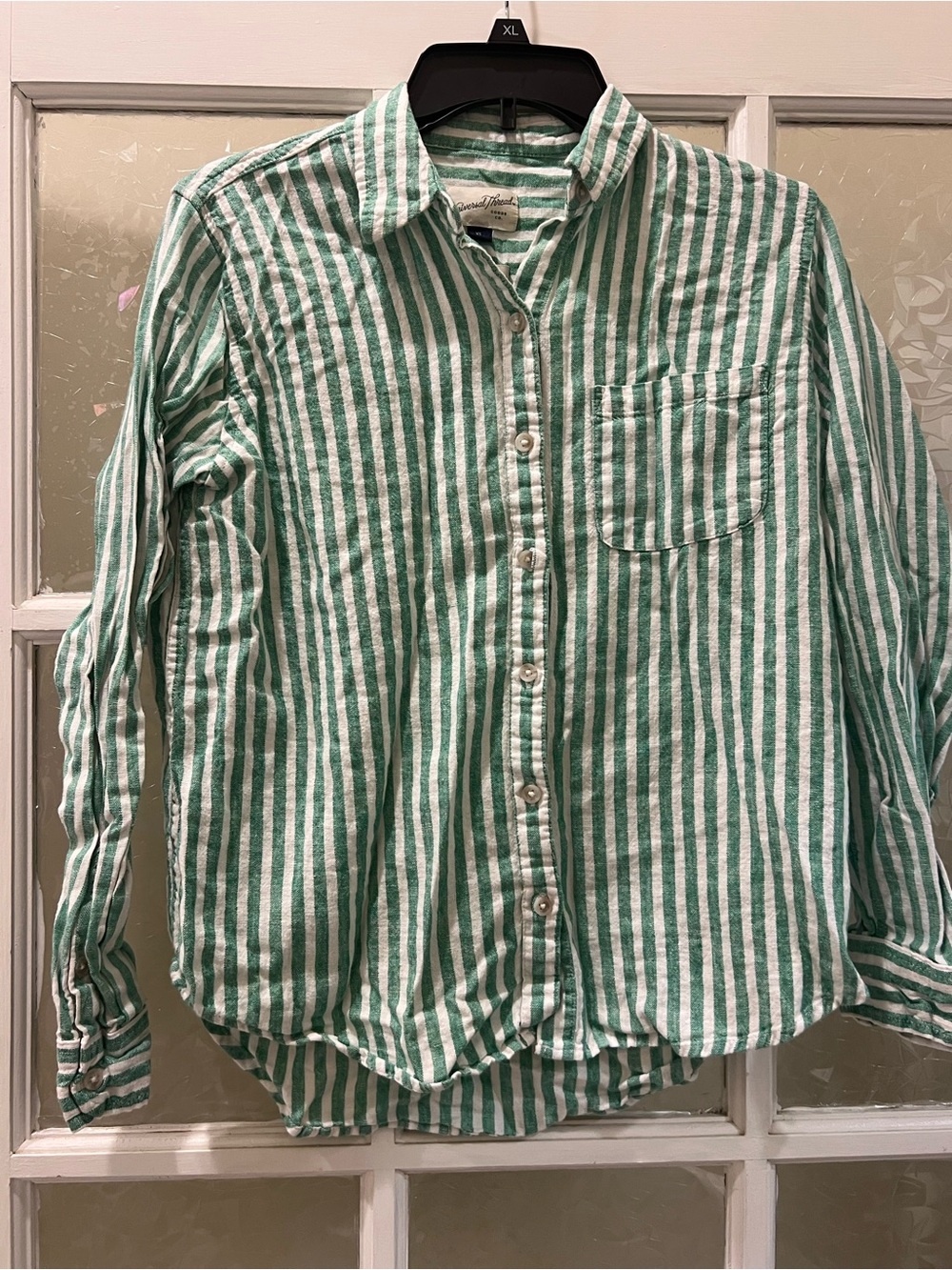 Universal Thread Green and White Striped Relaxed-Fit Shirt